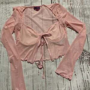 Edikted Y2K Pink Mesh Tie Front Crop Top Coquette Fairycore Balletcore Sheer M